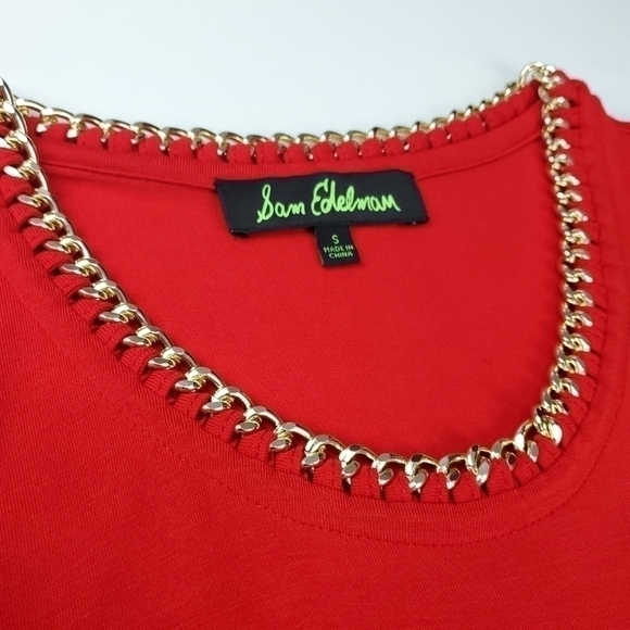 NEW Sam Edelman Red Viscose Gold Chain Top Small - Picture 2 of 10